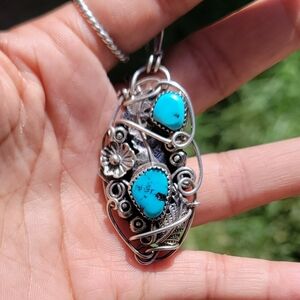 *RARE* handmade Native American sterling silver 925 turquoise squash blossom wir